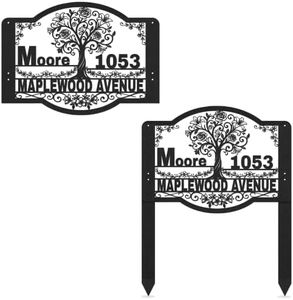 Personalized Floral House Address Sign with Rose Tree Design