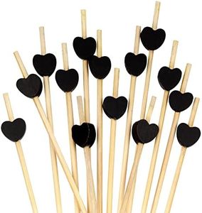 BambooMN Brand - Decorative Heart Bamboo Picks 5.9" (15cm) - 100 pcs, Black