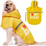 GreenJoy Dog Raincoat with Cute Print - Waterproof Dog Rain Jacket with Reflective Strips and Leash Hole,Adjustable Dog Rain Coat for Small,Medium and Large Dogs (Yellow (I Love My Dad), Medium)
