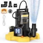 CrestWave 1HP Automatic Pool Cover Pump, 4500GPH Submersible Water Pump with Single External Sensor Switch and 3/4" Check Valve Adapter, Removal
