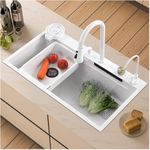 Luxart White Waterfall Kitchen Sink, 30x18x9 inch Bowl Stainless Steel Sink with Faucet Combo, Topmount Workstation, Cup Rinser & Sink Accessories for Bar,Resturant, all in one multifunction sink