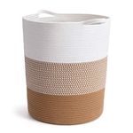 INDRESSME Large Cotton Rope Basket - Tall Laundry Basket Hamper for Dirty Clothes Woven Jute Storage Basket for Blanket in Living Room Toy Basket for Nursery Storage, 17.8" x 15.8" x 13.8"