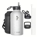 Half Gallon Water Bottle Insulated 64 oz with Straw&3 Lids, Coolflask Galaxy Large Metal Reusable Stainless Steel Vacuum Water Flask Jug Thermo for Gym, Sports and Travel, Arctic White