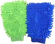 House Cleaning and Car Wash Mitts, BesMelody Home Dusting Microfiber Gloves, Washing Clean Polish Faster (2-Pack, Green/Blue)