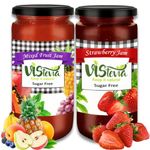 Vistevia Sugar Free Mixed Fruit Jam & Strawberry Jam, Diabetic and Keto Friendly - Sweetened Naturally with Stevia, More Than 60% Fruit Content - Tastes Delicious - Pack of 2 (400 * 2 GM)