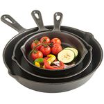 VonShef Cast Iron Skillet Set, 3 Piece Frying Pan Set, Pre-Seasoned Non-Stick Pan Set for All Hob Types, Oven Safe Heavy Duty Skillet Set with Pouring Lip