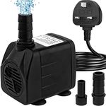 Mini Submersible Water Pump (600L/H, 10W) Adjustable Ultra Quiet Fountain Water Pump for Aquarium, Fish Tank, Pond, Statuary, Hydroponics, Indoor or Outdoor Fountain with 1.5M Power Cord and 2 Nozzles