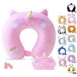 Cirorld Kids Travel Pillow Cute Neck Pillow for Traveling Memory Foam Airplane Pillow with Sleep Mask Animal Flight Pillow Head Rest Neck Support for Cars Long Flights Sleeping Girls Boys