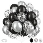 Black and Silver Balloons Set, 12 Inch Metallic Silver Black Confetti Latex Balloons, Silver Black Birthday Party Helium Balloons for Men Boys Baby Shower Wedding Graduation New Year Party Decorations