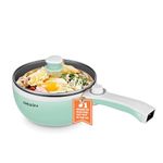 Dezin Hot Pot Electric Upgraded, Non-Stick Sauté Pan, Rapid Noodles Electric Pot, 1.5L Mini Portable Hot Pot for Steak, Egg, Fried Rice, Ramen, Soup with Power Adjustment (A(Green/without Steamer))