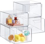 4 Pack Stackable Clear Drawer Organizer Bins Bathroom Organizers, Clear Plastic Storage Bins for Bathroom Storage Organizer for Cosmetics, Makeup,Nail Art- Kitchen Under Sink Organization and Storage