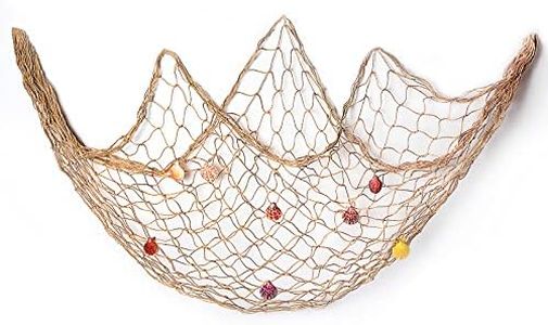 eZAKKA Fish Net Decorative, Decorative Fishing Net 79 x 59inch Mediterranean Style Nautical Wall Hangings Decoration with Sea Shells, Brown