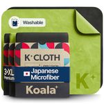 Koala Lens Cleaning Cloth | Japanese Microfiber | Glasses Cleaning Cloths | Eyeglass Lens Cleaner | Eyeglasses, Camera Lens, VR/AR Headset, and Screen Cleaning | Black & Green (Pack of 3)