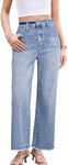 Dokotoo Womens Jeans High Waisted Straight Leg Raw Hem Stretchy Denim Pants with Pockets Light Blue Size 8