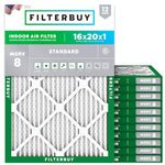 Filterbuy 16x20x1 Air Filter MERV 8 Dust Defense (12-Pack), Pleated HVAC AC Furnace Air Filters Replacement (Actual Size: 15.50 x 19.50 x 0.75 Inches)