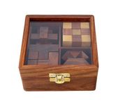 Ajuny Wooden Puzzle Games Box Set - Challenging Brain Teasers 3D Puzzles for Teens and Adults with Decorative Storage Box Glass Lid Interlocking Games for IQ Test Handcrafted Game Gifts