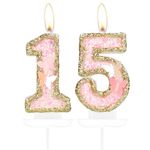 Butterfly 15th Birthday Number Candles, Pink Gold 15 Candles Cake Cupcake Topper for Cake, Girls 15th Birthday Cake Decorations, Butterfly 15th Birthday Candle Cake Topper for Butterfly Theme Party