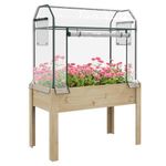 Outsunny Wooden Raised Planter with Plastic Greenhouse Cover and Bed Liner, Elevated Garden Bed for Vegetables, Flowers, Herbs, 115 x 60 x 165cm, Clear