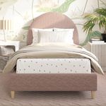 DG Casa Quinn Twin Upholstered Platform Bed Frame, Arch-Shaped Headboard, Solid Natural Wood Legs, Timeless Modern Design, Curved Headboard, Wooden Slat Support System, Blush
