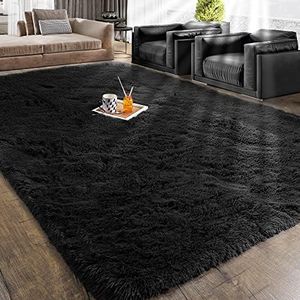 RUGTUDER 5x8 Area Rugs for Living Room, Black Carpet for Bedroom, Plush Indoor Large Rugs for Men's Room Decor, Boys Playroom, Nursery, Upgrade Anti-Skid Shaggy Fuzzy Rug, Black Room Decor Aesthetic