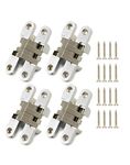 QWORK 4 Pack Stainless Steel Hidden Door Hinges, Invisible Hinges, 3-3/4" Leaf Height, 3/4" Leaf Width, Mortise Mount Invisible Hinge, Concealed Cross Hinge Invisible with 4 Holes