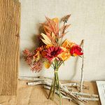 Artificial Flowers Bouquet Fall Decor Bridal Bouquets, Orange Fake Sunflowers Roses Silk Flowers for Home Party Wedding Porch Patio Autumn Decoration…