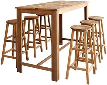 vidaXL 7-Piece Solid Acacia Wood Bar Set - Farmhouse Style Rustic Brown Bar Table and Stools for Home, Bar and Café