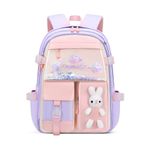Myyunhx Kids Backpacks for Girls Kawaii Quicksand Refrigerator Door Girls Backpack School Bags for Girls Bunny School Bag (Purple)