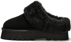 Project Cloud Genuine Suede Slippers for Women Indoor Outdoor Fuzzy Slippers - Platform Sandals Women Footwear - Memory Foam Insole Womens Sandals, Water-resistant Womens Slippers (Snowy, Black, 10)