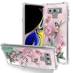 OOK Clear Case Compatible with Samsung Galaxy Note 9, Pink Hummingbird Pattern Flexible TPU Shockproof Anti-Scratch Bumper Transparent Cover for Galaxy Note 9 with Ring Kickstand