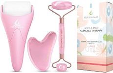 PUR Botanicals Ice Rose Quartz Roller for Face & Eye Puffiness Relief - Therapeutic frozen Facial Massager for Beauty - Cold depuff Face Roller for Women - Reduce wrinkles and lifting - 3 in 1 Set