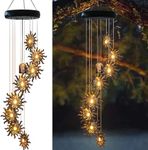 8 LED Solar Upgarde Sun Moon Star Wind Chimes Outdoor,Mom Gifts for Mothers Day Grandma Gift Sun Wind Chimes for Outside,Hanging Lights Warm LED,Outdoor Sun Decor,Gifts for Wife