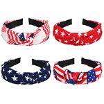 4PCS American Flag Headbands for Women Girls Independence Day 4th of July Red White Blue Patriotic USA Bow Knotted Wide Headband Yoga Hair Band Hair Hoops