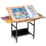 Becko US Jigsaw Puzzle Table with Drawers & Cover, Puzze Easel Tilting Table with Height Adjustment for Up to 1500 Pieces, Enclosed with 4 Wheels