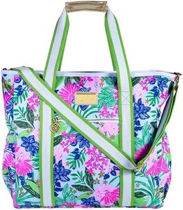 Lilly Pulitzer Blue Picnic and Beach Cooler, Insulated Bag with Adjustable Shoulder Strap and Zipper, Large Soft Cooler for Groceries or Travel (Endless Summer)