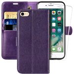 MONASAY Wallet Case Fit for Apple iPhone 7/iPhone 8/iPhone SE 2022/2020 5G, 4.7-inch, [Glass Screen Protector] Flip Folio Leather Cell Phone Cover with Credit Card Holder, Purple