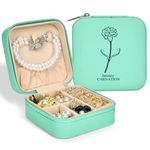 Personalized Birth Flower Jewelry Box for Women, Birthday Gifts for Women/Mom/Teen Girls/Sister-Bridesmaid Gifts-Adult Gift，Portable Travel Jewelry Case for Thanksgiving/Christmas Gift（Green）