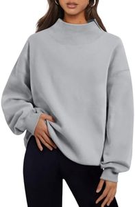 Trendy Queen Womens Oversized Sweatshirts Turtleneck Pullover Long Sleeve Hoodies Tops Fall Fashion Outfits 2026 Clothes LightGrey XS