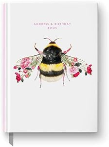 Lola Design - A5 Address & Birthday Book, Botanical Bee Design - Planners & Organisers - Hardcover Notebook with A-Z Alphabet Tabs and Satin Ribbon Marker - 148x210mm, 128 Pages