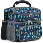 FlowFly Insulated Lunch Bag Adult Lunch Box Large Tote Double Layer Cooler for Men, Women, with Adjustable Strap,Front Pocket and Mesh Side Pockets,Cactus