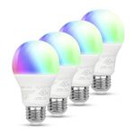 Amazon Basics - Smart A19 LED Light Bulb, 2.4 GHz Wi-Fi, 9W (Equivalent to 60W) 800LM, Works with Alexa Only, 4-Pack, Certified for Humans, Multicolor