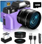2024 Upgrade VJIANGER Digital Camera for Photography 4K 56MP Vlogging Camera for YouTube with WiFi, 180° Flip Screen, 16X Digital Zoom, 52mm Lens, 2 Batteries, 32GB Micro SD Card(Purple)