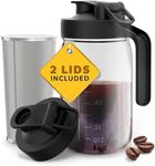 Cold Brew Coffee Maker with Heavy Duty Glass Body & 2 Lids - Iced Tea Machines with Stainless Steel Filter - Iced Coffee Maker - Cold Brew Mason Jar Pitcher with Flip Cap Lid (32 oz / 1 quart, Black)