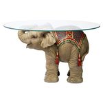 Design Toscano Jaipur Elephant Festival Indian Decor Coffee Table with Glass Top, 76.25 cm, Polyresin, Full Color