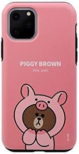 LINE Friends KCJ-DJT004 iPhone 11 Pro Case, Jungle Brown Dual Guard Piggy Brown (Line Friends), 5.8 Inches, iPhone Back Cover, Officially Licensed Product