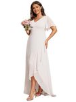 Ever-Pretty Plus Women's V Neck Short Sleeves A-Line Plus Size Wedding Guest Mother of The Bride Dresses for Wedding 01749-DA, White, 22