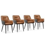 CLIPOP Occasional Dining Chairs Set of 4 Brown Grey Faux Leather Padded Kitchen Chair Accent Chairs with Backrest and Metal Legs, Lounge Living Room Reception Chairs