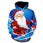 Ying Men Sweatshirt Modern Urban Trend Fashion Creative Santa Claus Print Men’S Long Sleeves Autumn Winter Loose Hooded Daily Festival All-Match Men’S Sweater, 6XL