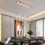 Siittoo Crystal Pendant Lights, 43W Dimmable Modern LED Pendant Light with Bubble Glass Teardrop, 6-Light Chrome Finished Integrated LED Chandelier Hanging Light for Kitchen Island Dining Room,35.5in