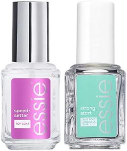 Essie Nail Polish Base Coat Hardening Strong Start with Biotin Transparent Colour + Essie Nail Polish Top Coat Fast Drying Finish Bright Transparent Colour
